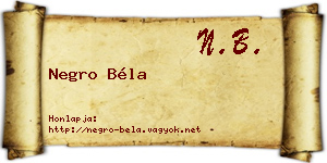 Negro Béla névjegykártya